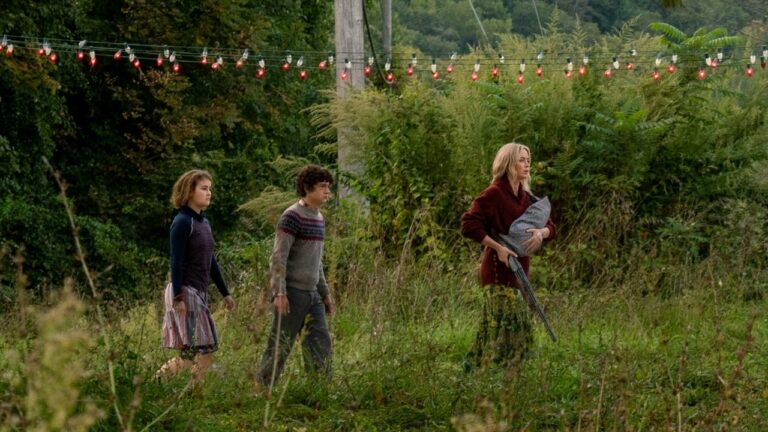 Emily Blunt, Noah Jupe, and Millicent Simmonds in A Quiet Place 