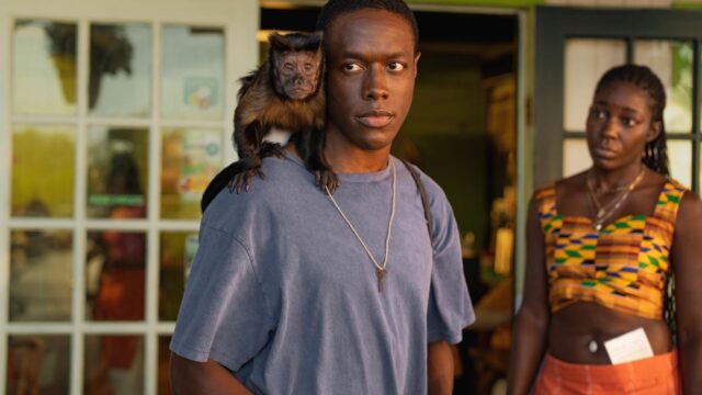 Aba Arthur, Crystal the Monkey, and Ronald Peet in Bad Monkey (2024)