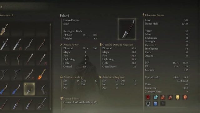 Falx Curved Sword Stats in Elden Ring