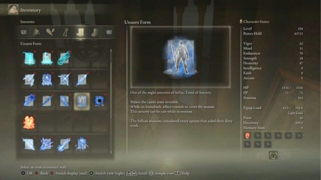 Unseen Form Sorcery Description in Elden Ring