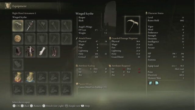 Winged Scythe Stats