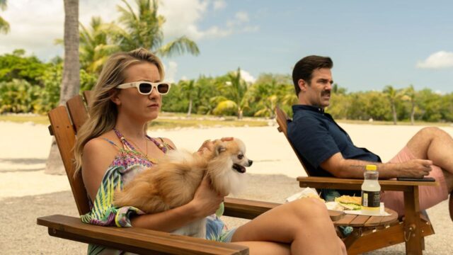 Meredith Hagner and Rob Delaney in Bad Monkey (2024)