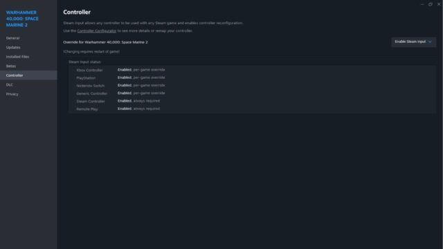 Changing the Warhammer 40K Space Marines 2 Controller Settings in Steam