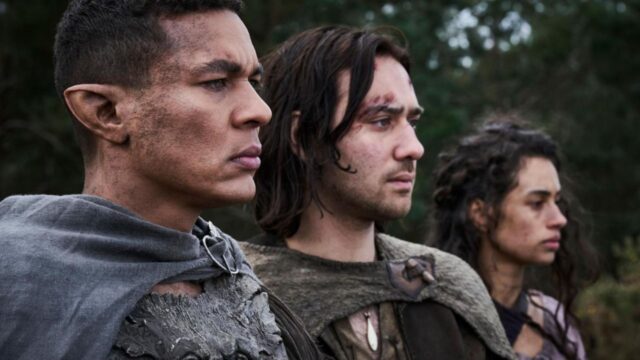 Nia Towle, Maxim Baldry, and Ismael Cruz Cordova in The Lord of the Rings: The Rings of Power