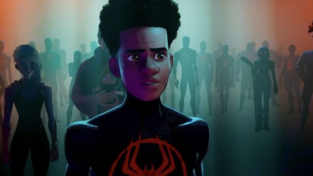 Jake Johnson, Daniel Kaluuya, Hailee Steinfeld, and Shameik Moore in Spider-Man: Across the Spider-Verse