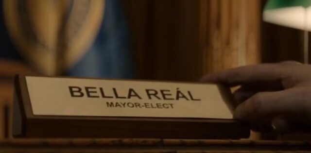 Bella Real's Nameplate from The Penguin